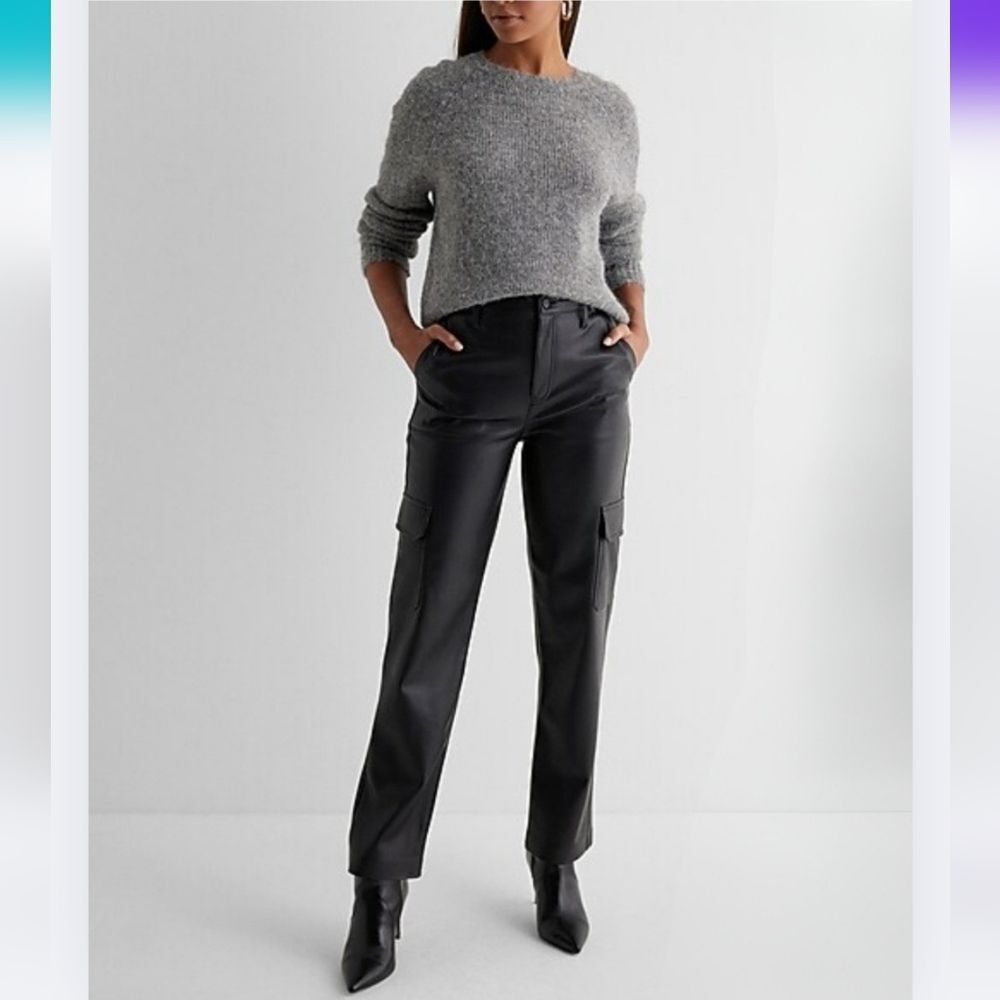 Express Modern Straight Super High Rise Vegan Leather Size 10 Classic CK-1362
